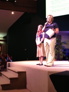 Our daughter receiving the PRAY award at American Heritage Girls